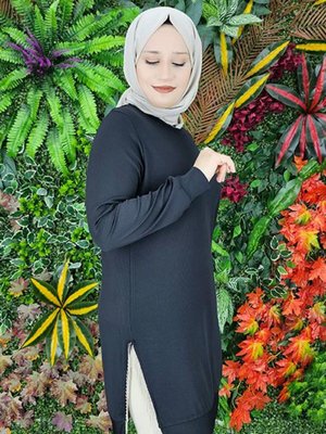 Kadın Yanları Zincir Şerit Detaylı Tesettür Tunik