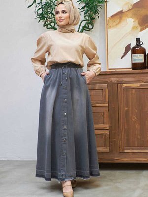 Mevlana Düğmeli Etek Koyu Gri