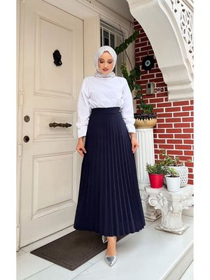 Piliseli Kloş Kalıp,(s M L Xl Beden Aralığında),lacivert Skuba Krep Etek Piliseli Kloş Kalıp,(s M L Xl Beden Aralığında),lacivert Skuba Krep Etek