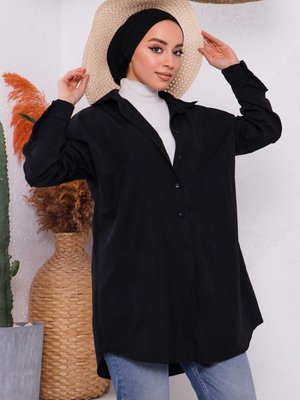 Siyah Düz Terikoton Salaş Gömlek