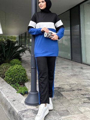 Funda Şerit Detaylı Takım Saks Mavisi Funda Şerit Detaylı Takım Saks Mavisi