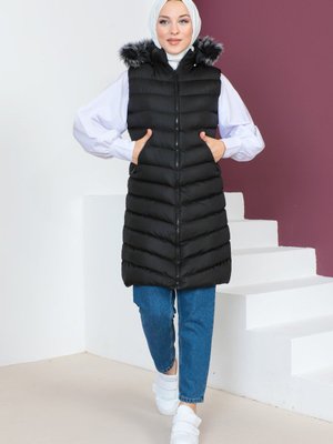 Kapüşonlu Şişme Yelek Siyah