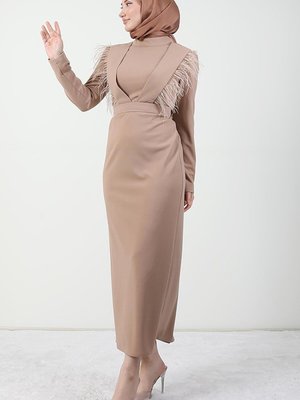 Tüylü Kalem Elbise Sütlü Kahve Tüylü Kalem Elbise Sütlü Kahve