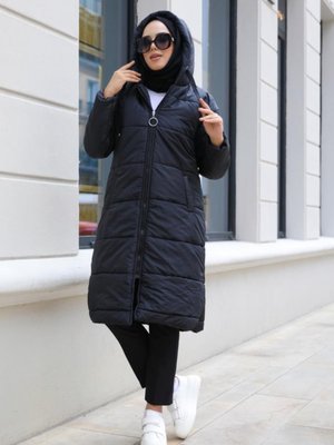 Kapüşonlu Şişme Mont Siyah