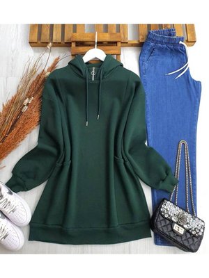 Torba Cep Yaka Fermuarlı Üç İplik Sweat