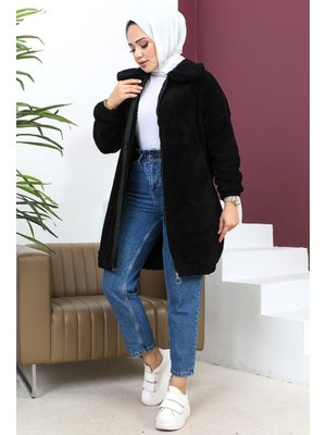 Siyah Fermuarlı Peluş Hırka Siyah Fermuarlı Peluş Hırka
