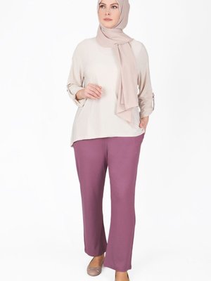 Violet Büyük Beden Viskon Bol Paça Pantolon