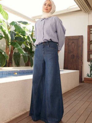 Denim Pantolon Etek Koyu Mavi