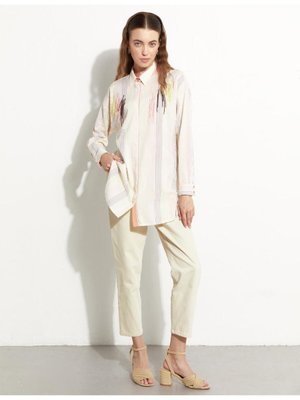 Püsküllü Çizgili Tunik Mercan