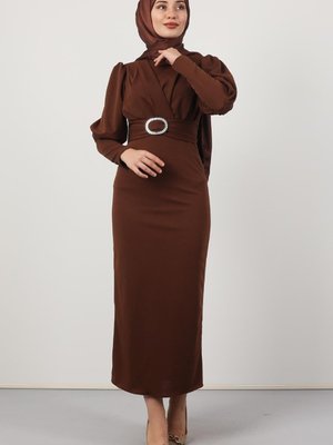 Yakası Çapraz Elbise Kahve Yakası Çapraz Elbise Kahve
