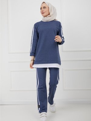 Biyeli Armalı Eşofman Takımı İndigo Biyeli Armalı Eşofman Takımı İndigo