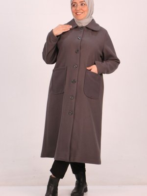 Antrasit Büyük Beden Bebe Yaka Kaşe Kaban