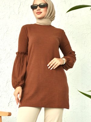 Kolları Fırfırlı Tunik Kahve Kolları Fırfırlı Tunik Kahve