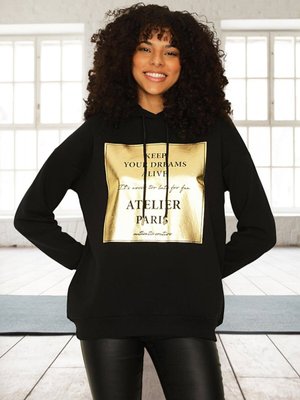 Siyah Baskı Detaylı Kapüşonlu Sweatshirt Siyah Baskı Detaylı Kapüşonlu Sweatshirt