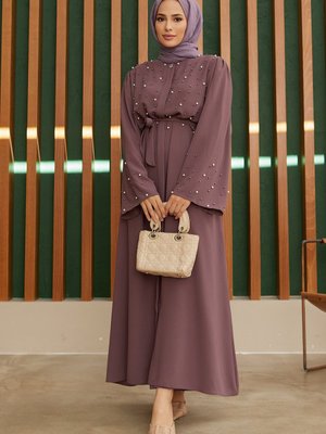 İnci Detaylı Abaya Leylak İnci Detaylı Abaya Leylak