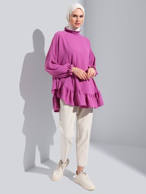 Pembe Aerobin Volan Detaylı Tunik