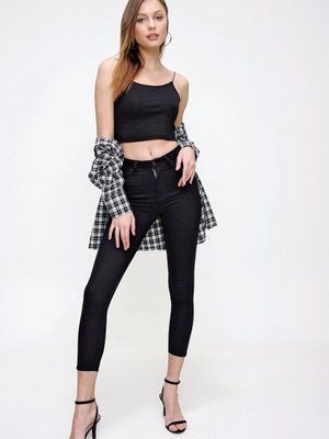 Siyah Yüksek Bel Kot Pantolon