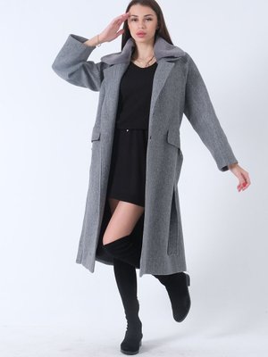 Gri Uzun Kaşe Düğmeli Çıkarılabilir Suni Kürklü Cepli Kaban