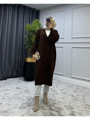 Düğmeli Salaş Hırka Kahverengi Düğmeli Salaş Hırka Kahverengi