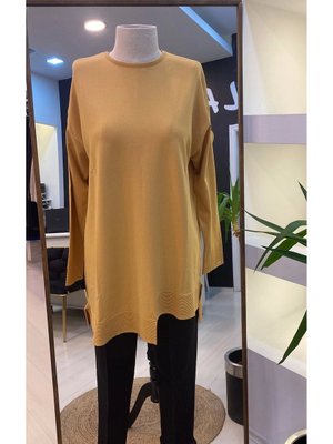 İnvee Kendinden Şeritli Tunik Hardal