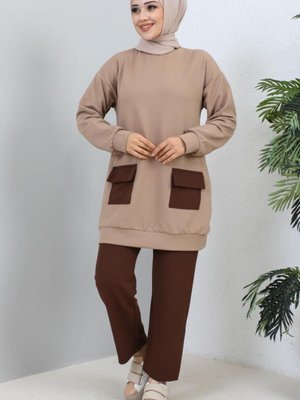 Cep Detaylı İkili Takım Bej