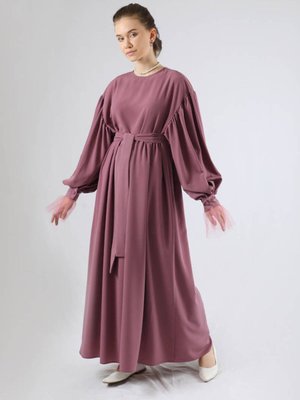 Tül Detaylı Büzgülü Elbise Gül Kurusu Tül Detaylı Büzgülü Elbise Gül Kurusu