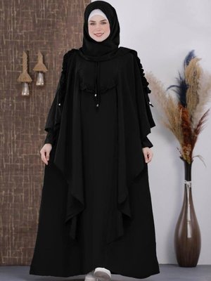 Tesettür Giyime Uygun Uzun Geniş Rahat Lastikli Kollu Şallı Şık Çarşaf Model Tesettür Giyime Uygun Uzun Geniş Rahat Lastikli Kollu Şallı Şık Çarşaf Model