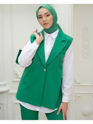 Gömlek Yelek Üçlü Yandan Bağlamalı Takım Yeşil