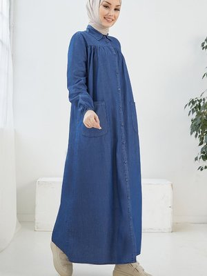 Mayra Robalı Cepli Kot Elbise Mavi