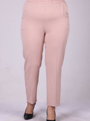 Pudra Büyük Beden Beli Lastikli Boru Paça Pantolon
