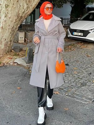 Antrasit Kürklü Kaşe Kaban