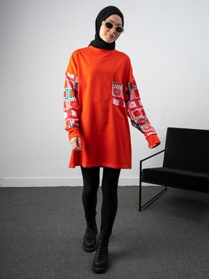 Kol Cep Garnili Tunik Nar Çiçeği