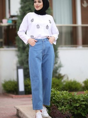 Mom Jeans Pantolon Açık Mavi