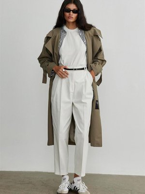 Haki Metal Tokalı Oversize Trençkot