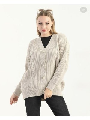 Krem Rengi Kalın Triko Hırka