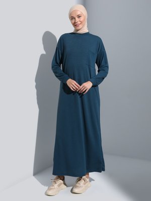 Petrol Bisiklet Yaka Cep Detaylı Elbise