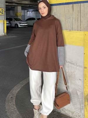 Kolu Çizgi Detaylı Kapüşonlu Sweat