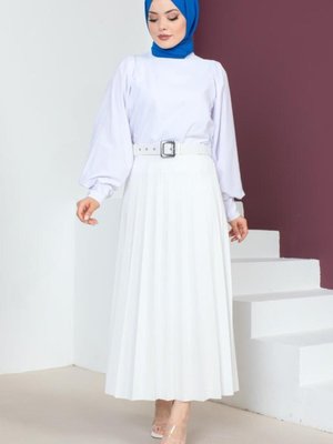 Kemerli Etek Beyaz