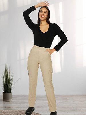 Bej Kargo Cepli Geniş Paça Pantolon Bej Kargo Cepli Geniş Paça Pantolon