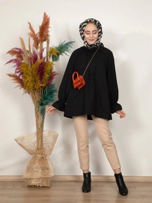 Kolu Volanlı Poplin Tunik Gömlek