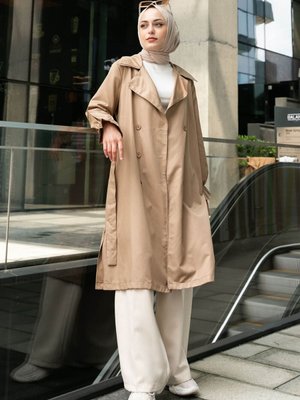 Kol Büzgülü Kruvaze Yaka Trenç