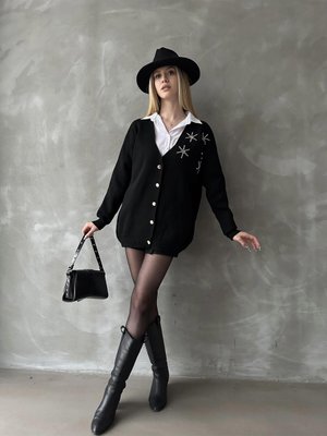 Triko Taşlı Düğmeli Hırka Siyah Triko Taşlı Düğmeli Hırka Siyah