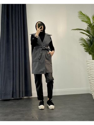 Mihver Kaşe Cepli Yelek Füme Mihver Kaşe Cepli Yelek Füme