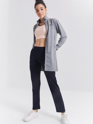 Gri Melanj Lacivert Dik Yaka Fermuarlı Rahat Form Klasik Paça Eşofman Tunik Takım