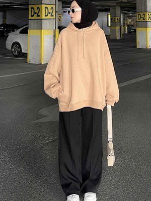 Kapüşonlu Oversize Yan Cepli Sweat