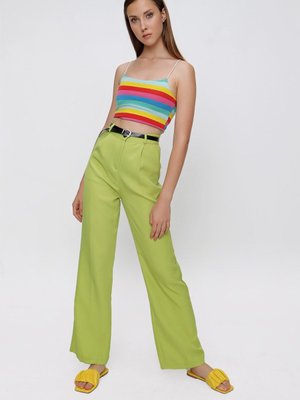 Fıstık Yüksek Bel Bol Paça Kemerli Pantolon