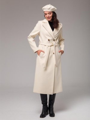 Kruvaze Belden Bağlamalı Ara Boy Kaban Ekru