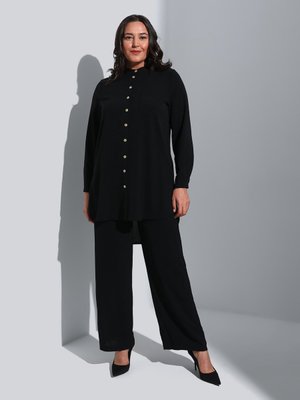 Siyah Büyük Beden Tunik & Pantolon İkili Takım