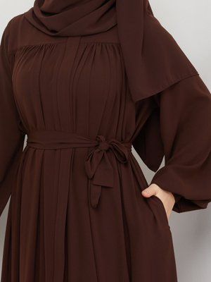 İslami Ferace Robalı Büzgülü Medine İpeği Tam Tesettür