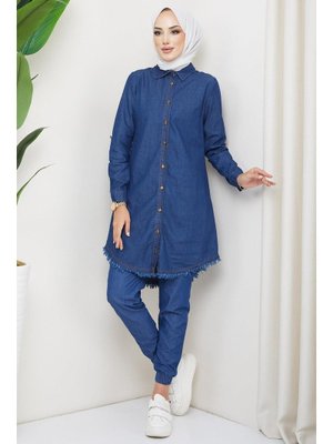 Koyu Mavi Düğmeli Kot Tunik Koyu Mavi Düğmeli Kot Tunik